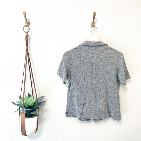 Eileen Fisher Black Grey Grid Button Front Short Sleeve Top Size S - Picture 5 of 5